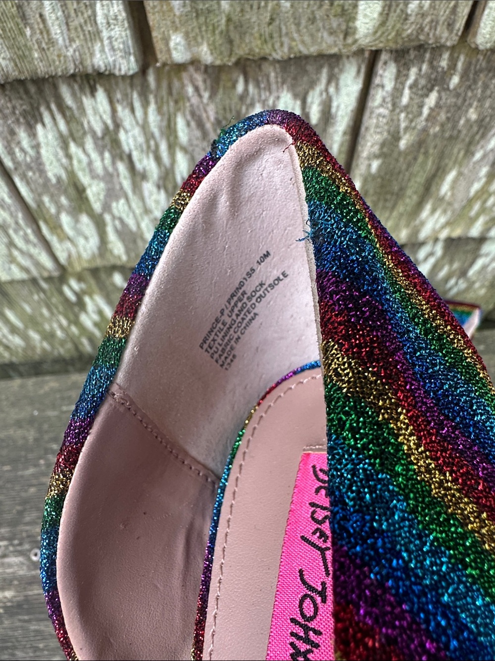 Betsey Johnson Multi-Color Rainbow Glitter Pointed Toe Heels - Picture 5 of 6